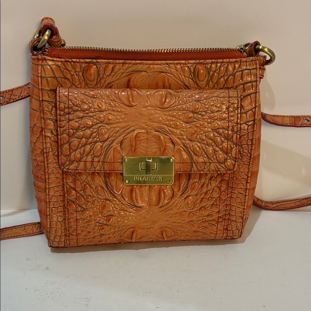 Brahmin Tangerine Croc-Embossed Crossbody Bag